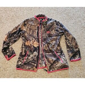 Mossy Oak Fleece Camo Jacket Women LARGE Full‎ Zip Long Sleeve Pockets Pink Trim